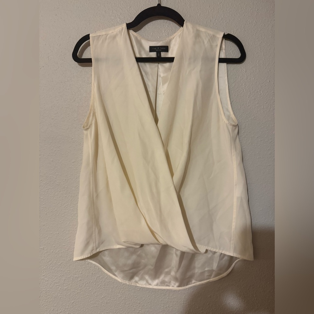RAG & BONE 100% SILK CREAM WRAP BLOUSE SMALL - Picture 2 of 7